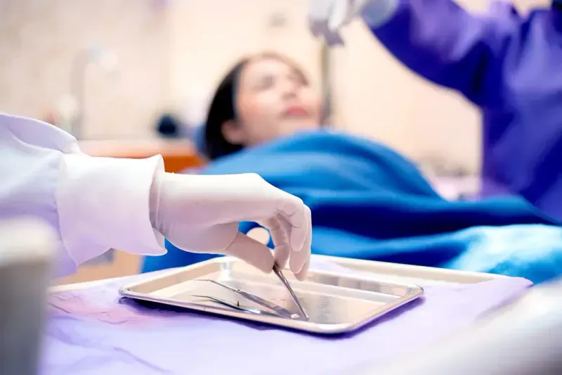 Patient receiving dental emergency care